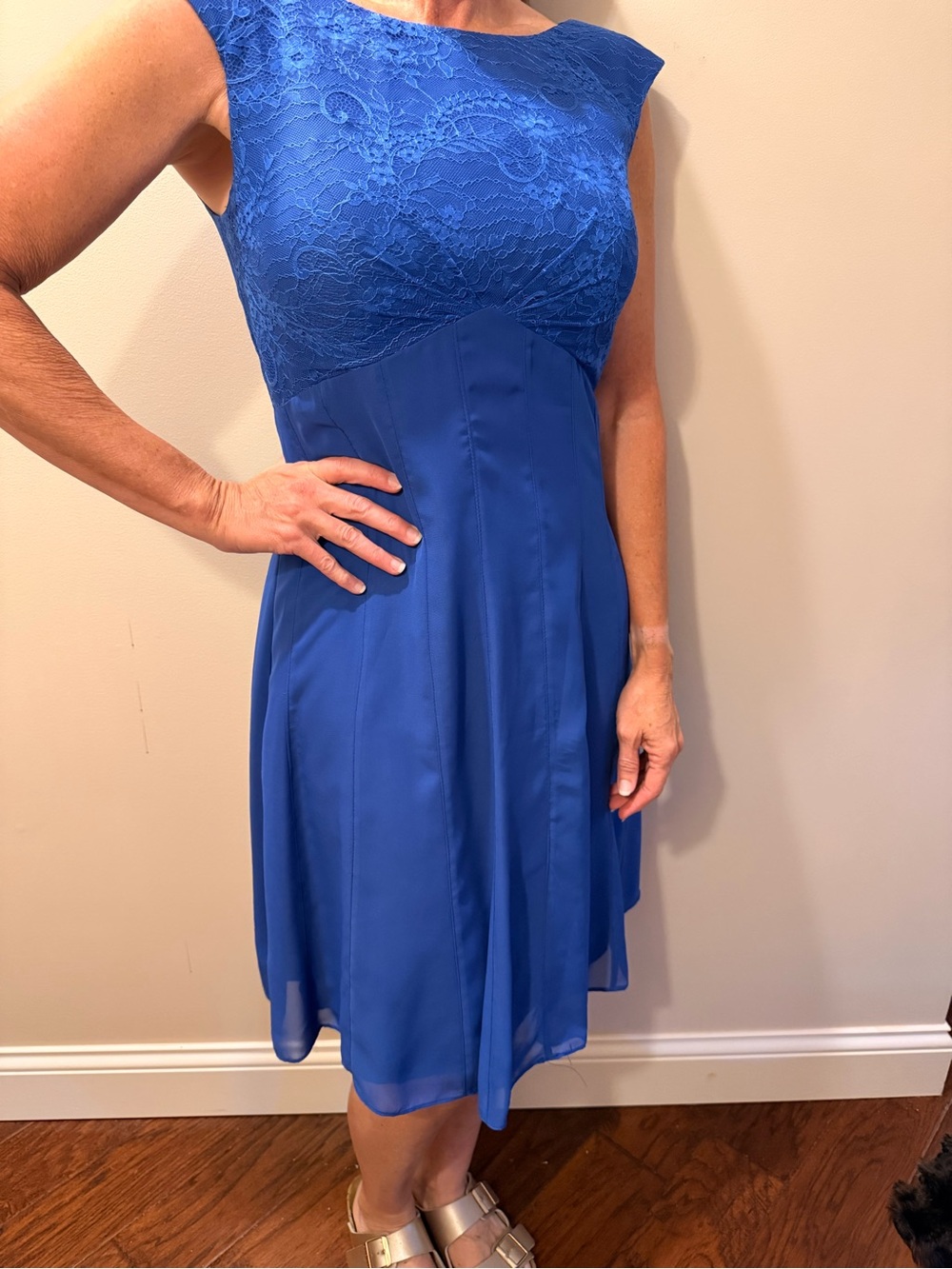 JJs House Royal Blue Lace Bodice Midi Dress